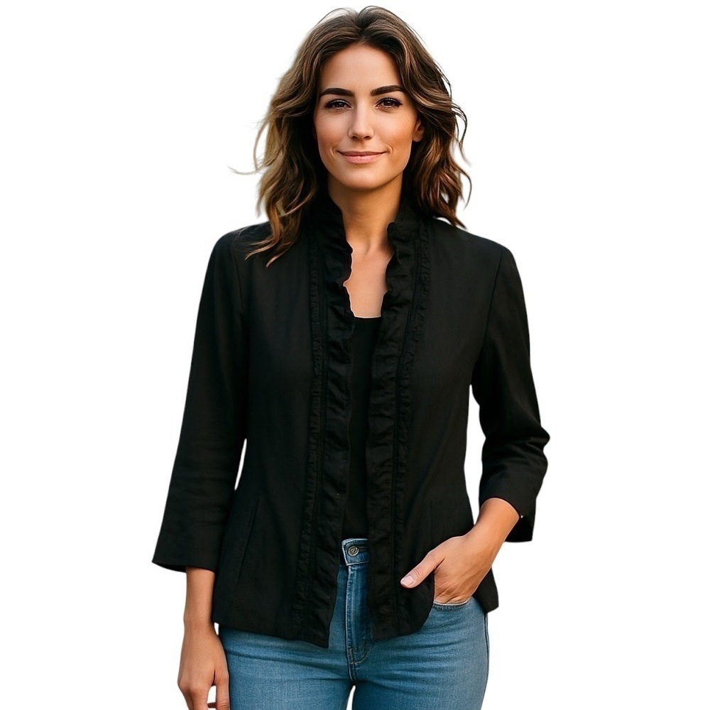 Chicos Elegant Black Ruffled Women's Jacket Blazer